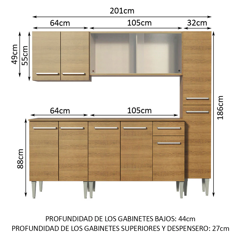 Combo de Cocina 201cm Emilly Fast Madesa 02 - Marrón - Image 3