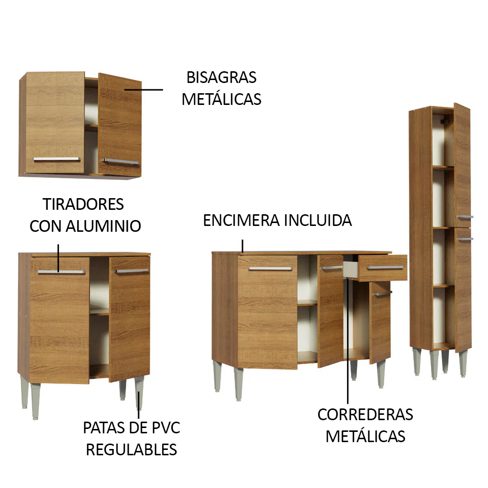 Combo de Cocina 201cm Emilly Sing Madesa 01 - Marrón - Image 4