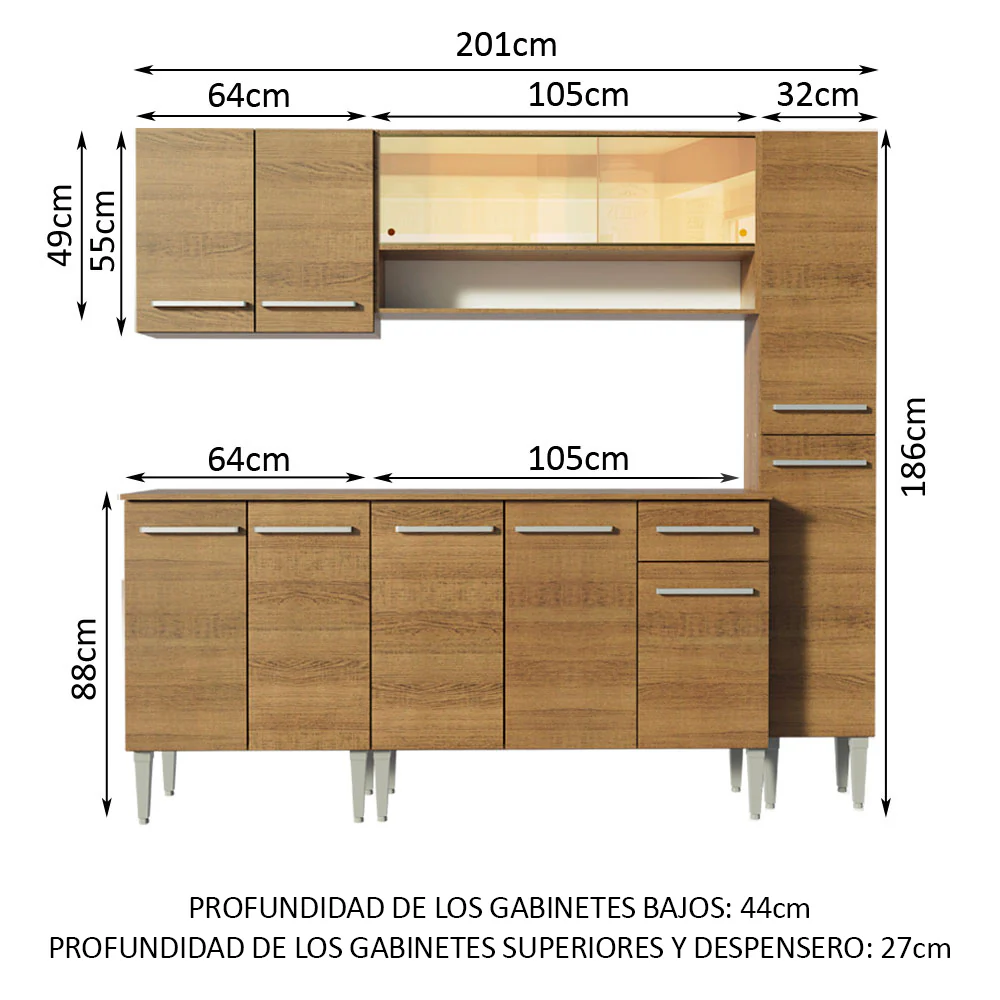 Combo de Cocina 201cm Emilly Sky Madesa 04 - Marrón - Image 3