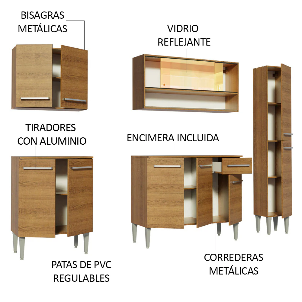 Combo de Cocina 201cm Emilly Sky Madesa 04 - Marrón - Image 4
