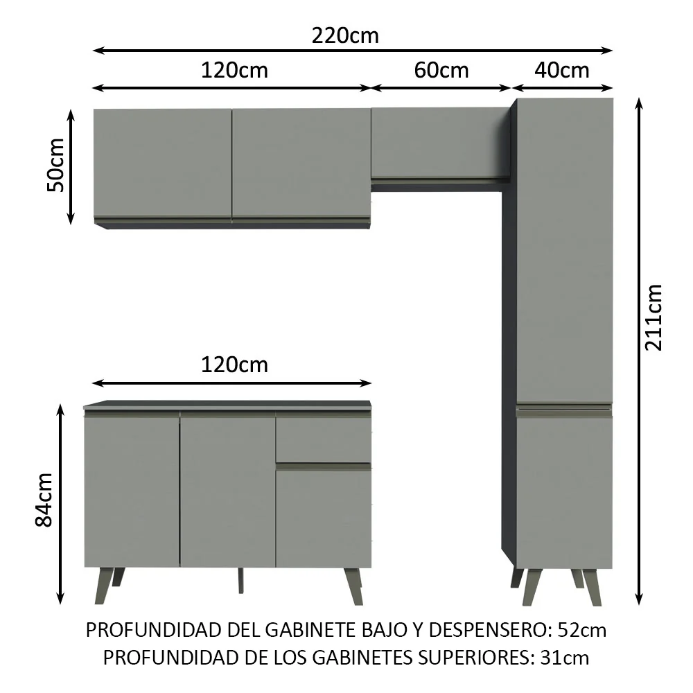 Combo Completo de Cocina 220 cm Gris Nice Madesa 03 - Image 2