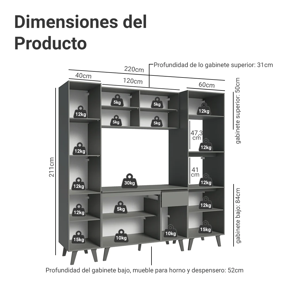 Combo completo de Cocina 220cm Gris Nice Madesa 05 - Image 2