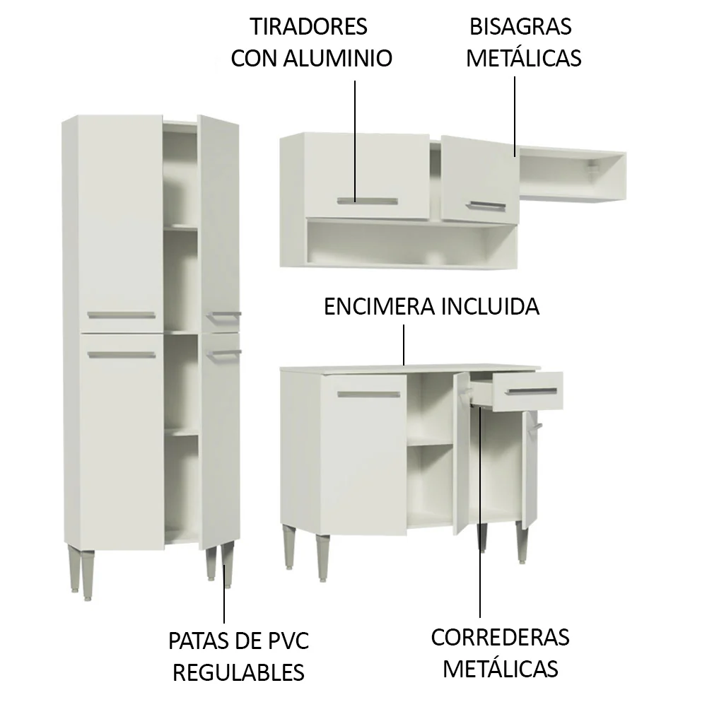 Combo completo de Cocina 229 cm 1 Cajón 9 Puertas Emilly Blanco - Image 4