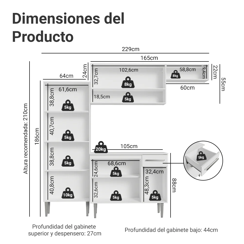 Combo completo de Cocina 229cm Blanco Emilly 18 - Image 2