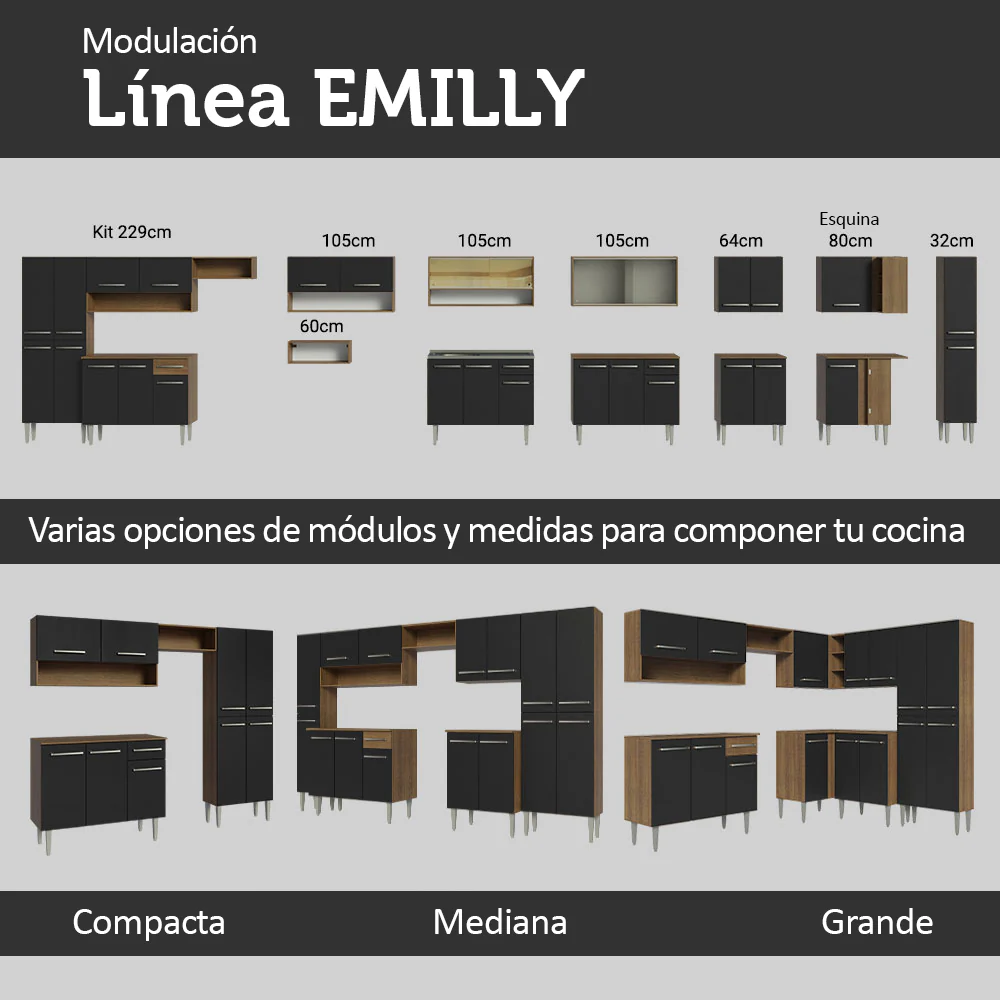 Combo completo de Cocina 229cm Con Bacha de acero inoxidable Emilly Madesa 11 Marrón/Negro - Image 10