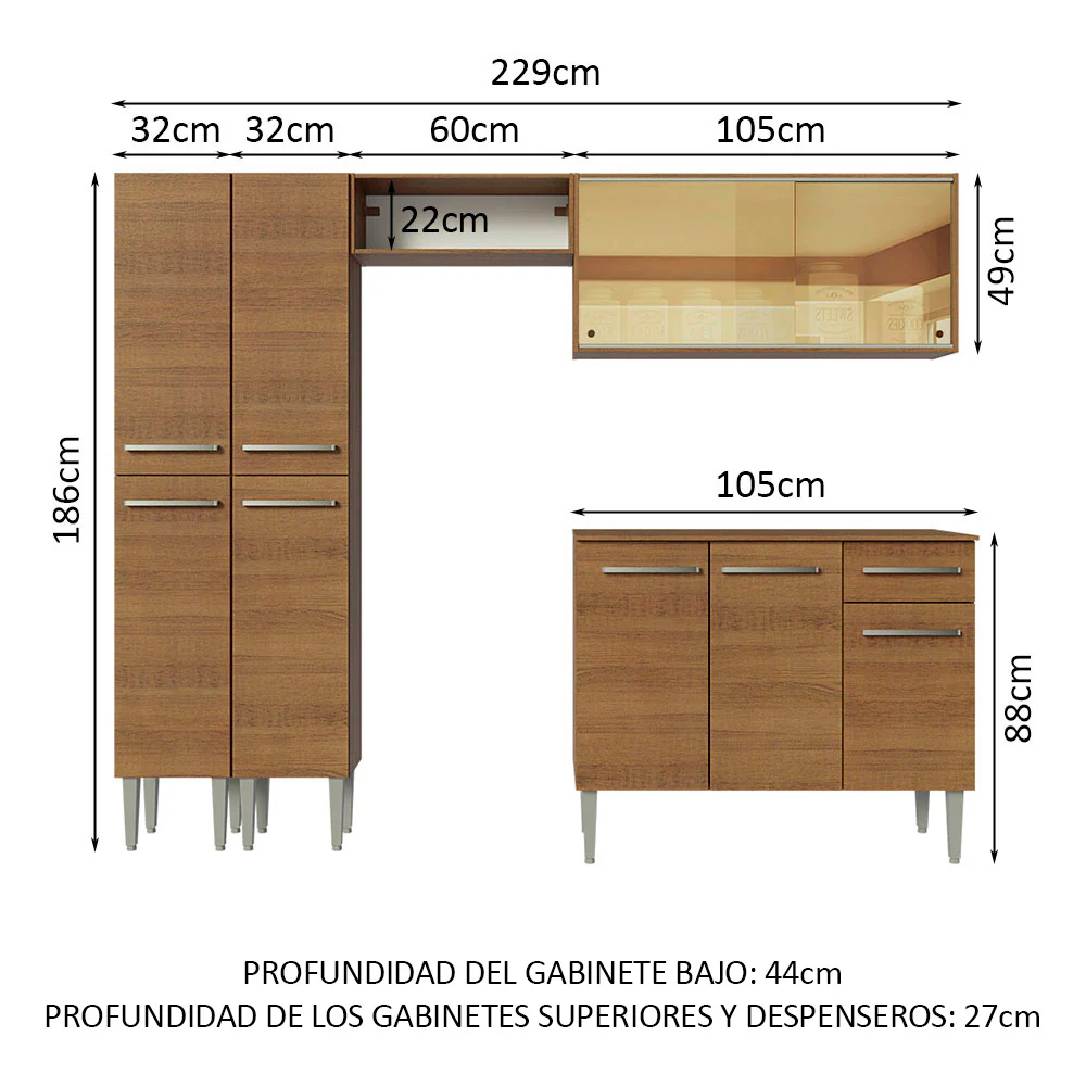 Combo completo de Cocina 229cm Emilly Madesa 06 - Marrón - Image 2