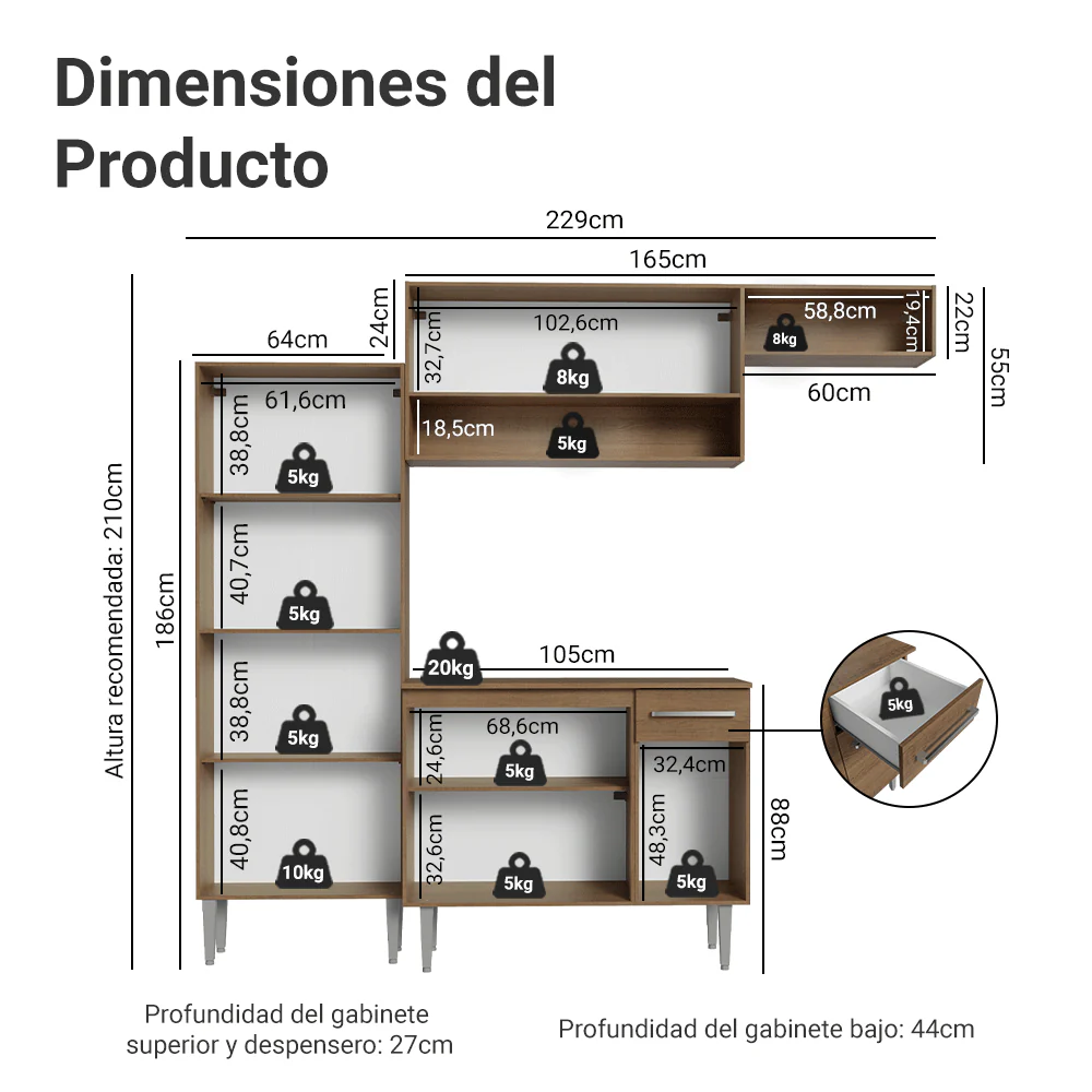 Combo completo de Cocina 229cm Marrón/Gris Emilly 18 - Image 2