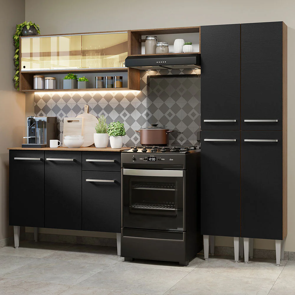 Combo completo de Cocina 229cm Marrón/Negro Emilly Madesa 04