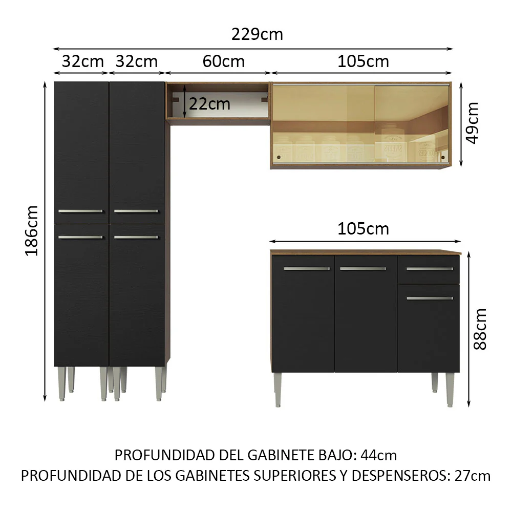 Combo completo de Cocina 229cm Marrón/Negro Emilly Madesa 06 - Image 3