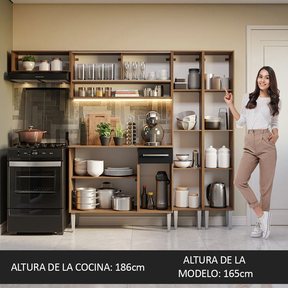 Combo completo de Cocina 229cm Marrón/Negro Emilly Madesa 07 - Image 5