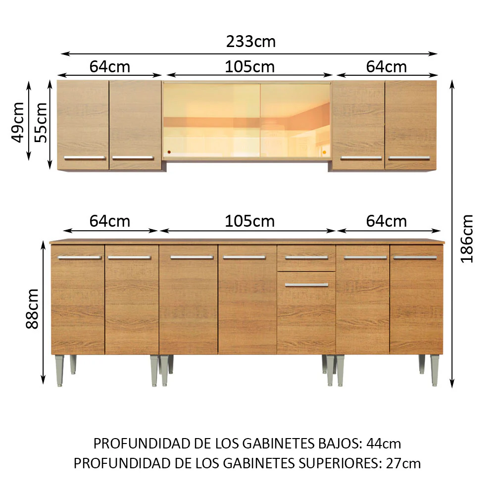 Combo completo de Cocina 233cm Emilly Fire Madesa 03 - Marrón - Image 2