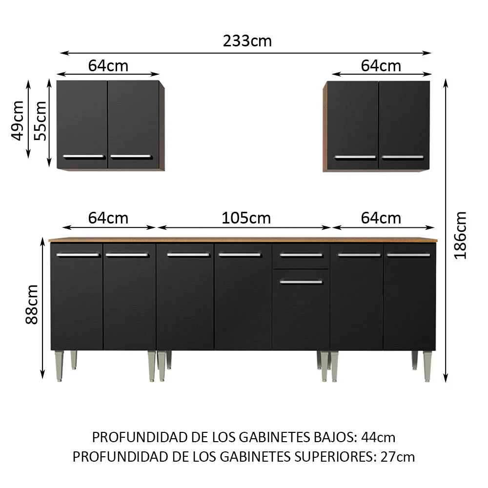 Combo completo de Cocina 233cm Marrón/Negro Emilly King Madesa 01 - Image 2