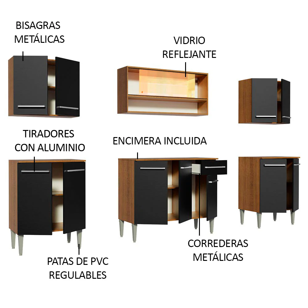 Combo completo de Cocina 233cm Marrón/Negro Emilly Smile Madesa 04 - Image 4