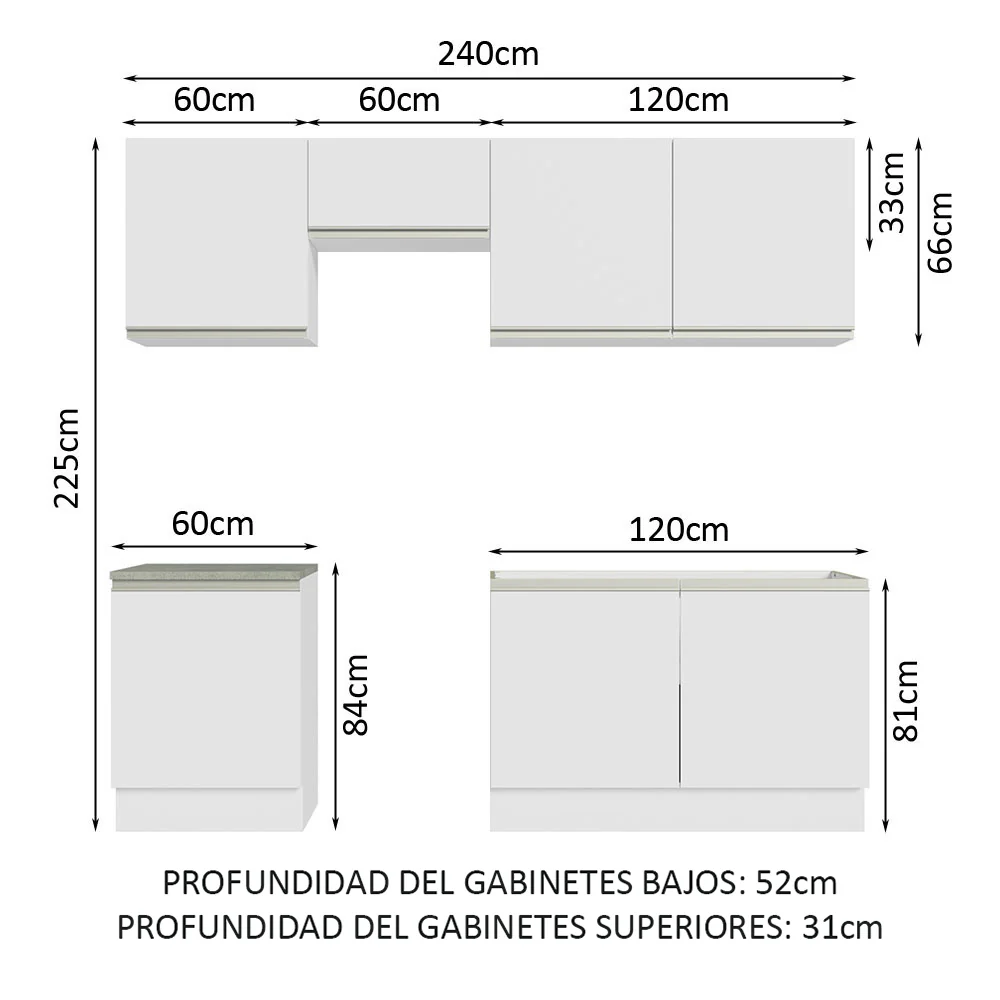 Combo completo de Cocina 240 cm Blanco Glamy Madesa 09 - Image 2