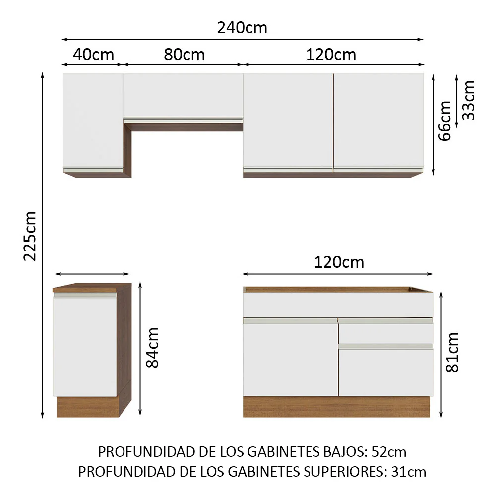 Combo Completo de Cocina 240 cm Marrón/Blanco Glamy Madesa 07 - Image 2