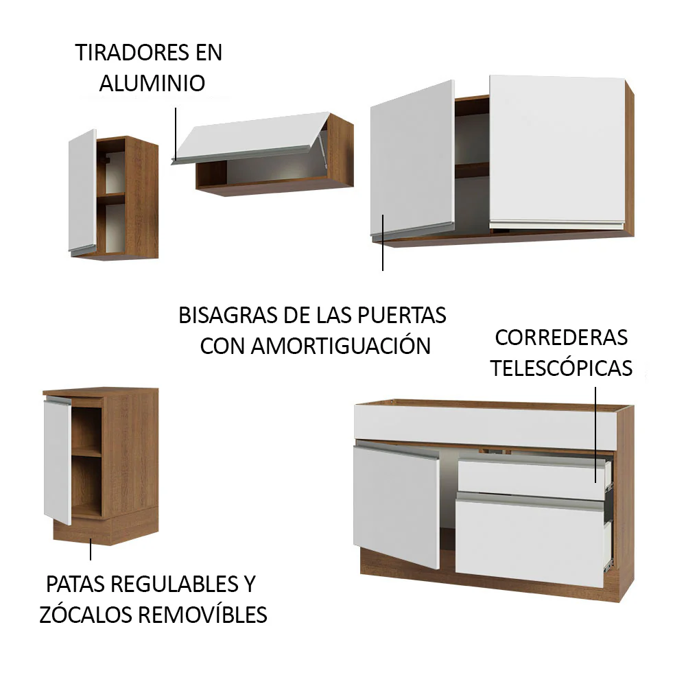 Combo Completo de Cocina 240 cm Marrón/Blanco Glamy Madesa 07 - Image 4