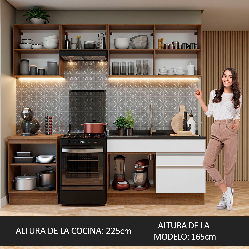 Combo Completo de Cocina 240 cm Marrón/Blanco Glamy Madesa 08 - Image 5