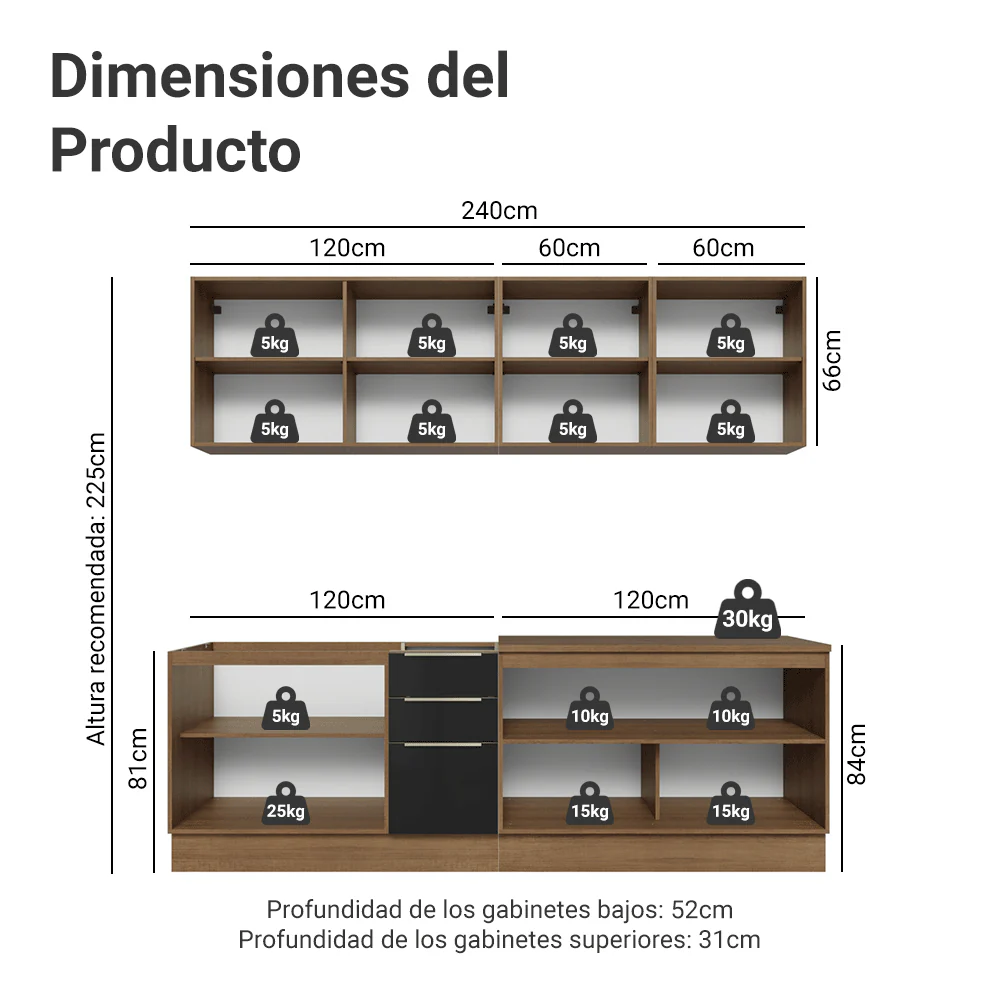 Combo completo de Cocina 240 cm Marrón/Negro Lux Madesa 09 - Image 2