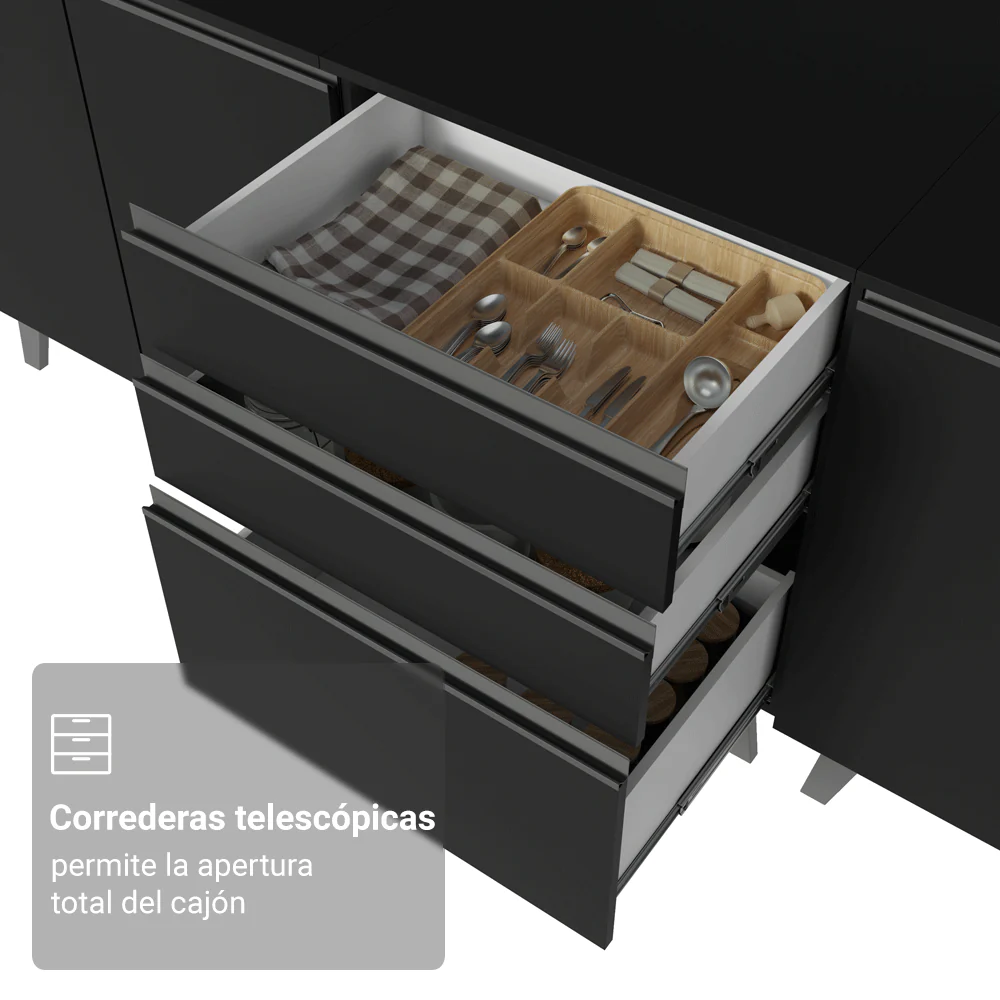 Combo Completo de Cocina 240 cm Negro Nice Madesa 01 - Image 6