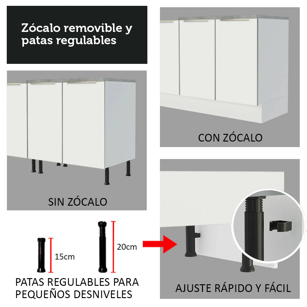 Combo Completo de Cocina 240 x 60 cm Blanco/Blanco Aterciopelado Lux Madesa 03 - Image 9