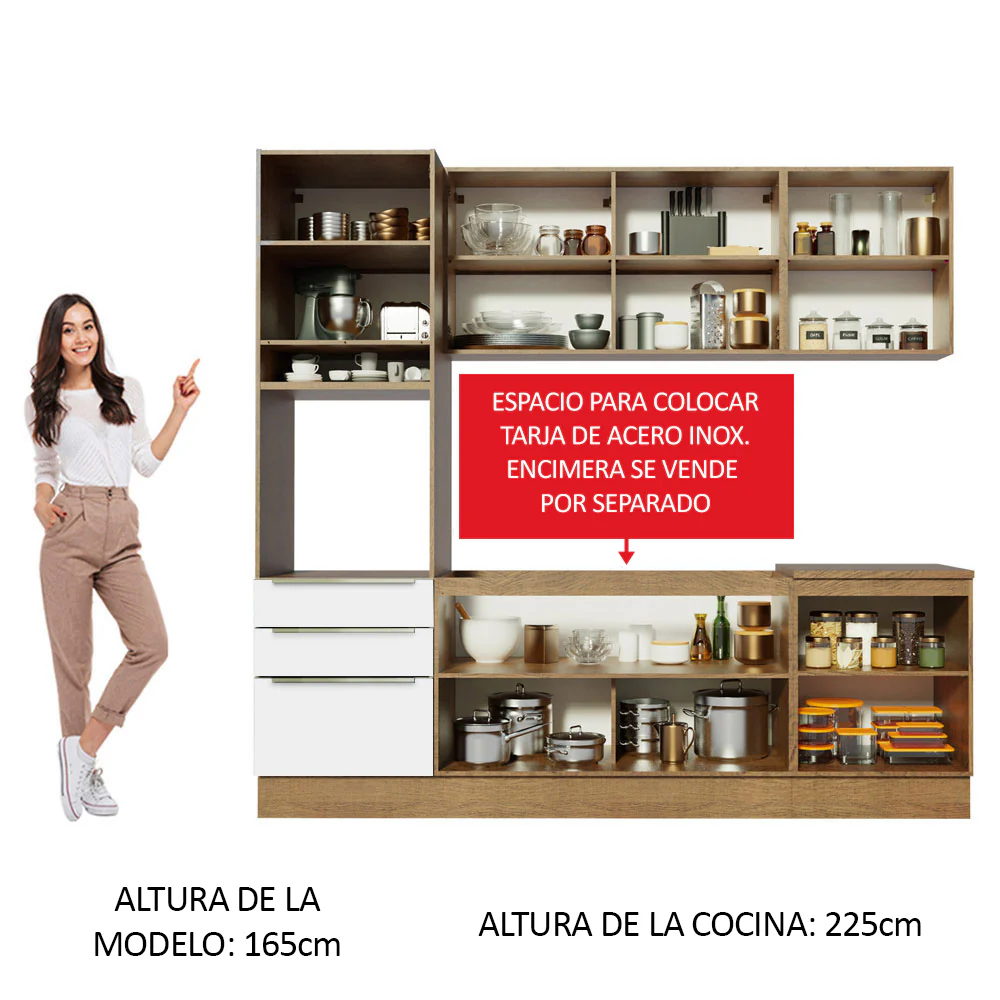 Combo Completo de Cocina 240 x 60 cm Marrón/Blanco Aterciopelado Lux Madesa 03 - Image 5