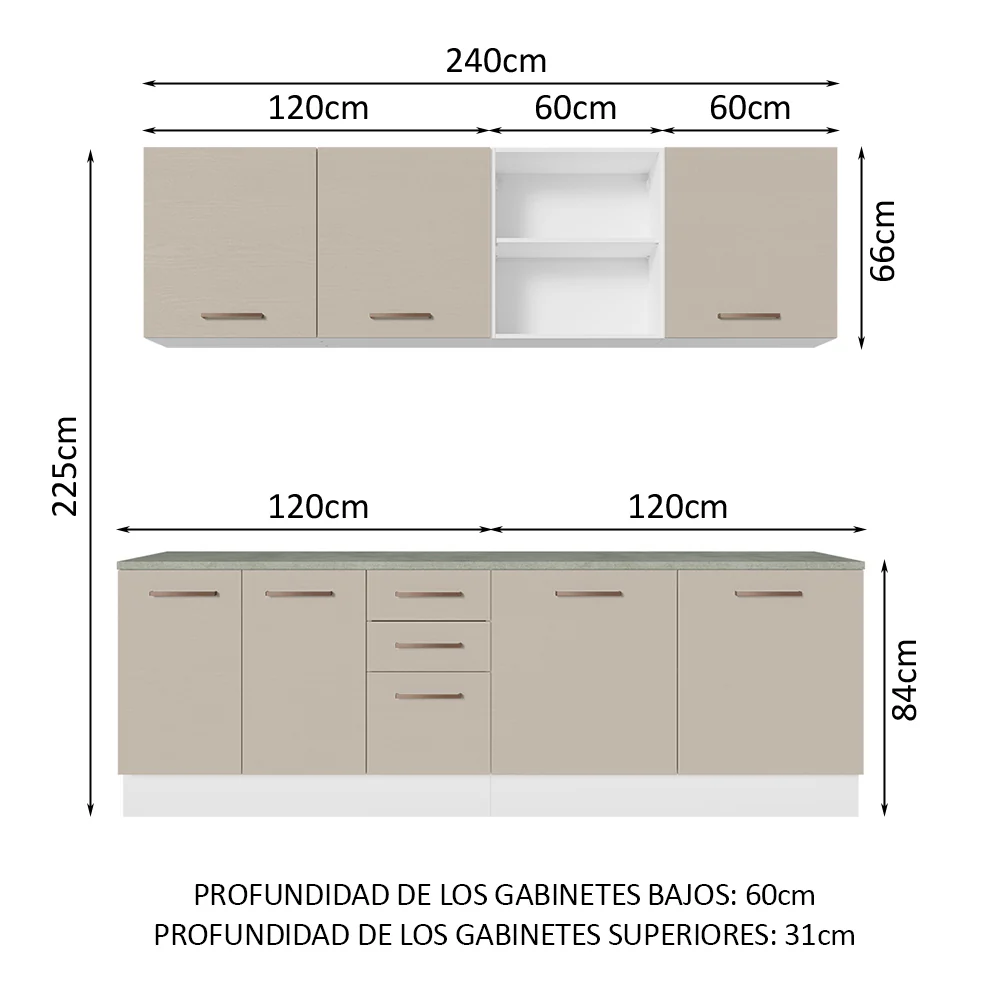 Combo completo de Cocina 240cm Blanco/Crema 60cm de Profundidad Agata Madesa 02 - Image 3