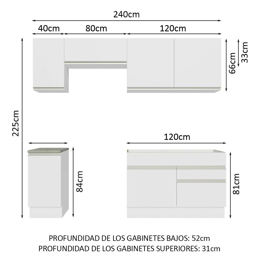 Combo completo de Cocina 240cm Blanco Glamy 07 - Image 2