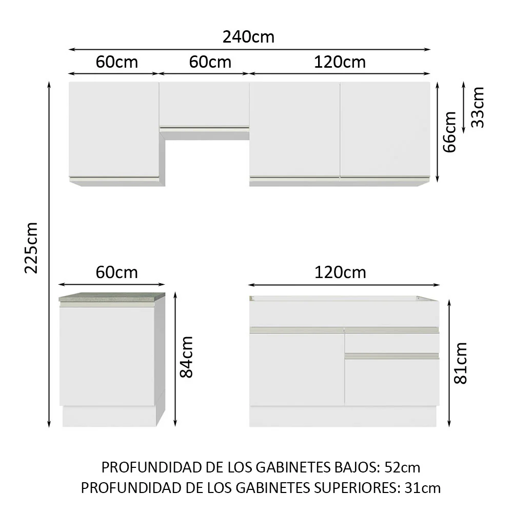 Combo completo de Cocina 240cm Blanco Glamy Madesa 08 - Image 2