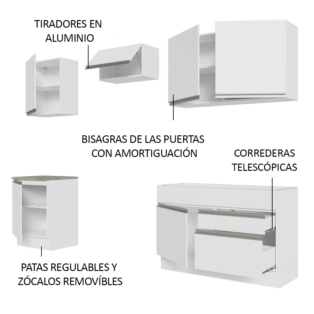 Combo completo de Cocina 240cm Blanco Glamy Madesa 08 - Image 4