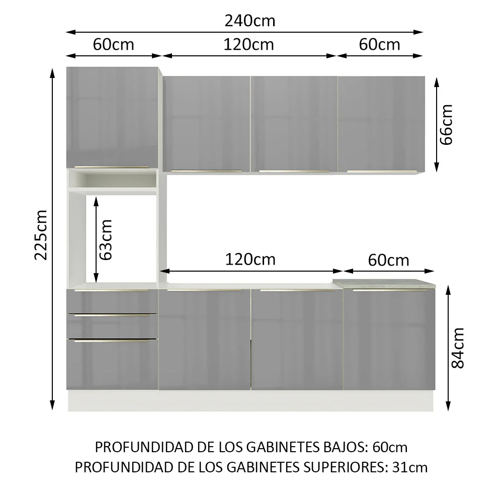 Combo completo de Cocina 240cm Blanco/Gris Lux Madesa 03 - Image 3