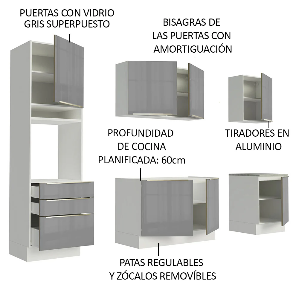 Combo completo de Cocina 240cm Blanco/Gris Lux Madesa 03 - Image 4
