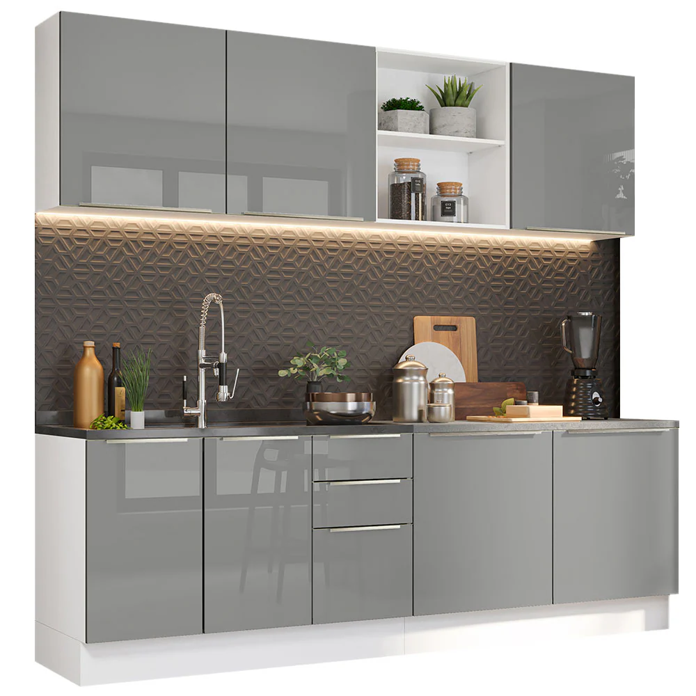 Combo completo de Cocina 240cm Blanco/Gris Lux Madesa 05 - Image 2