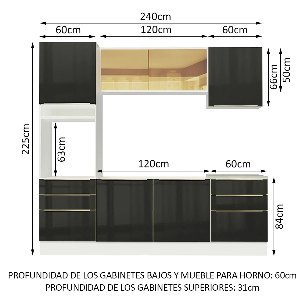 Combo completo de Cocina 240cm Blanco/Negro Lux Madesa 02 - Image 3