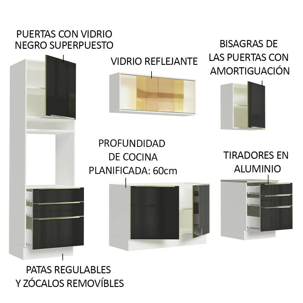 Combo completo de Cocina 240cm Blanco/Negro Lux Madesa 02 - Image 4