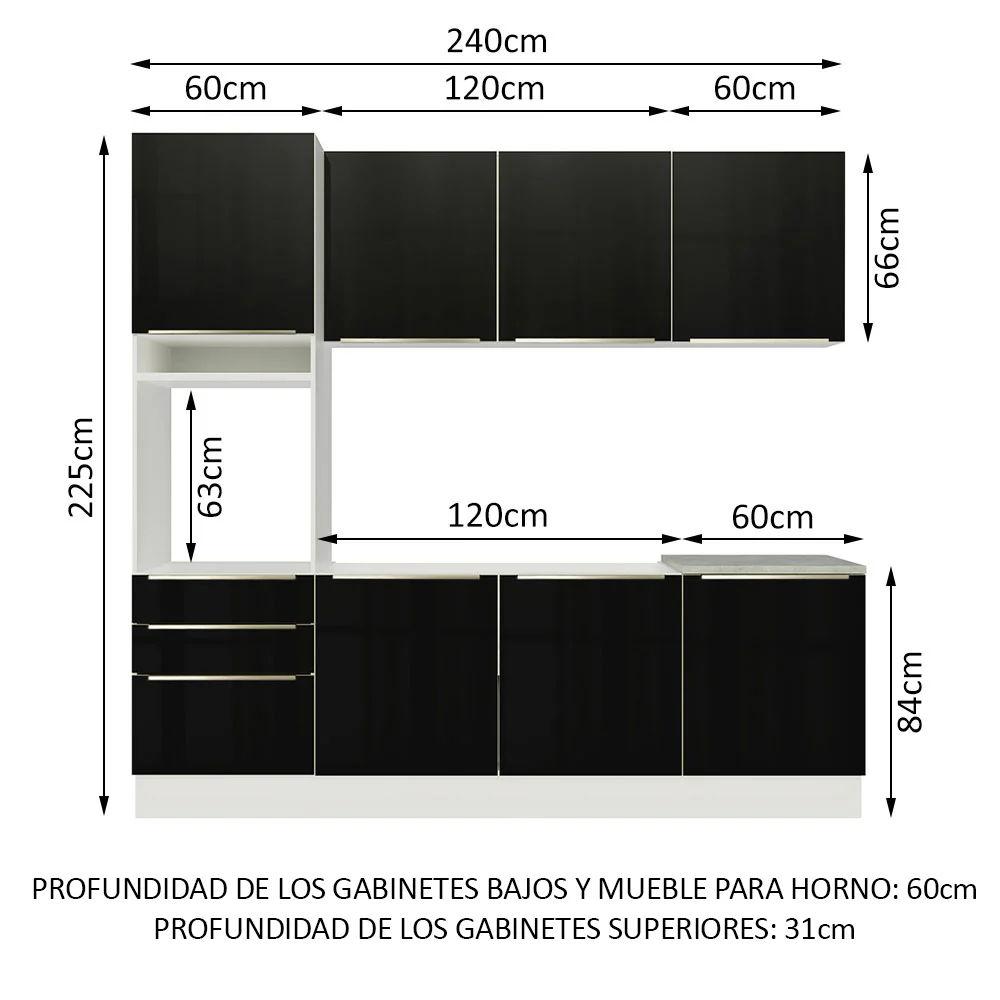 Combo completo de Cocina 240cm Blanco/Negro Lux Madesa 03 - Image 3