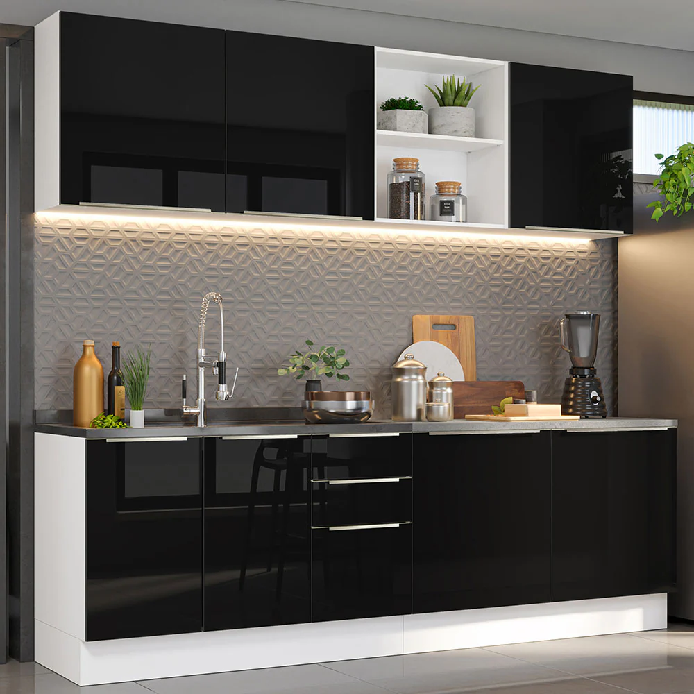 Combo completo de Cocina 240cm Blanco/Negro Lux Madesa 05
