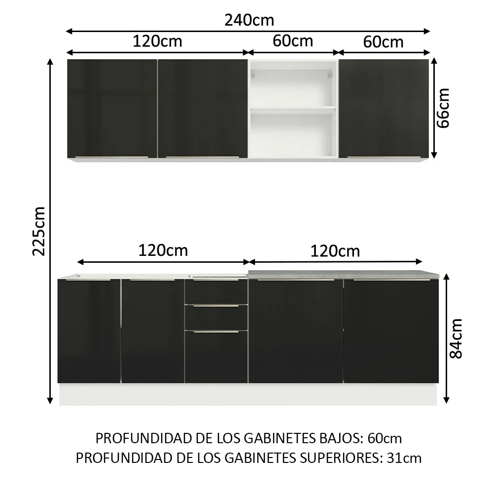 Combo completo de Cocina 240cm Blanco/Negro Lux Madesa 05 - Image 3