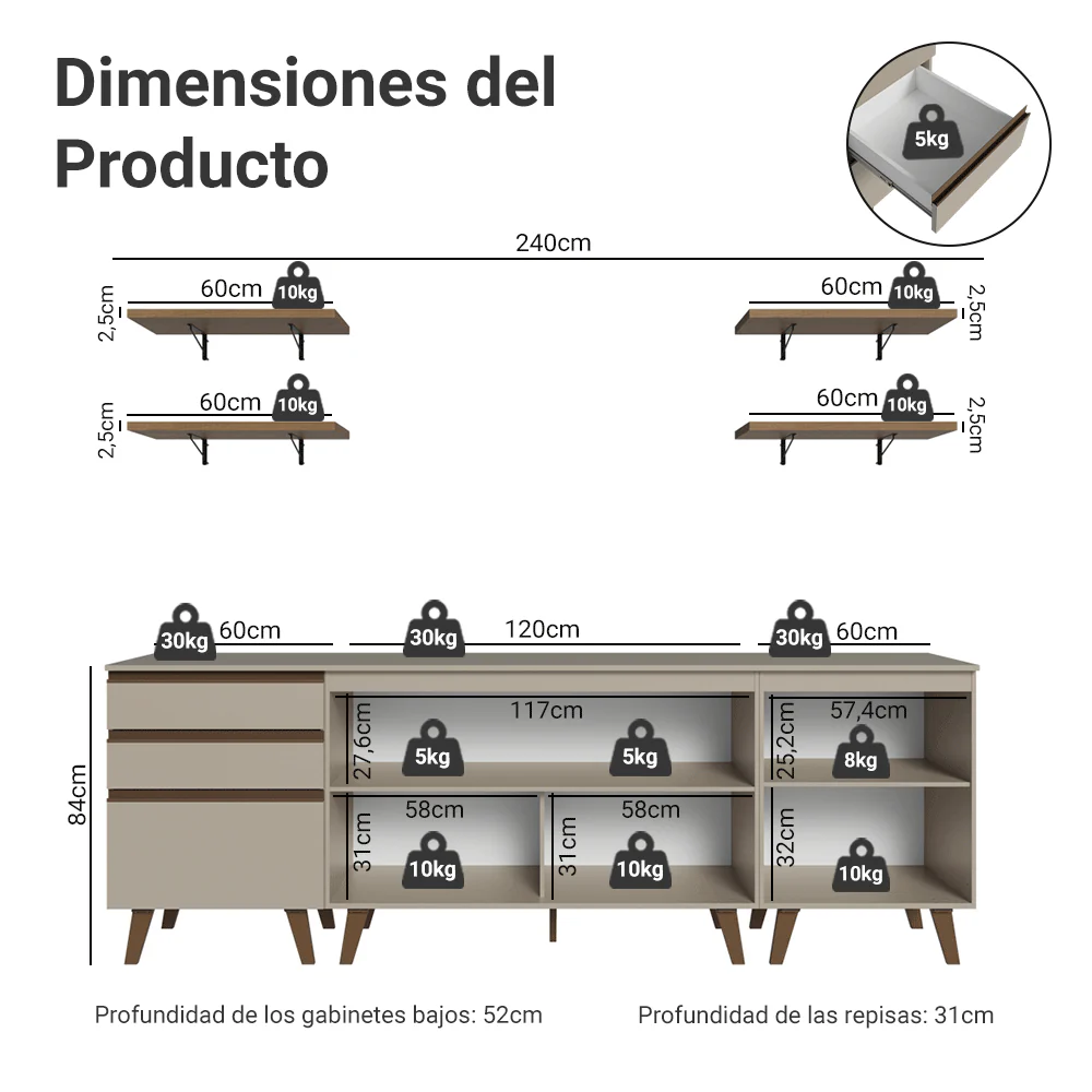 Combo completo de Cocina 240cm Crema Nice 01 - Image 2