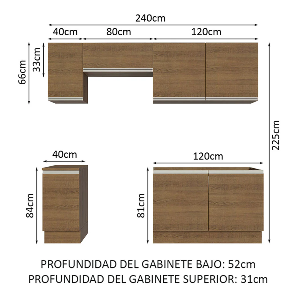 Combo completo de Cocina 240cm Glamy Madesa 10 Marrón - Image 3