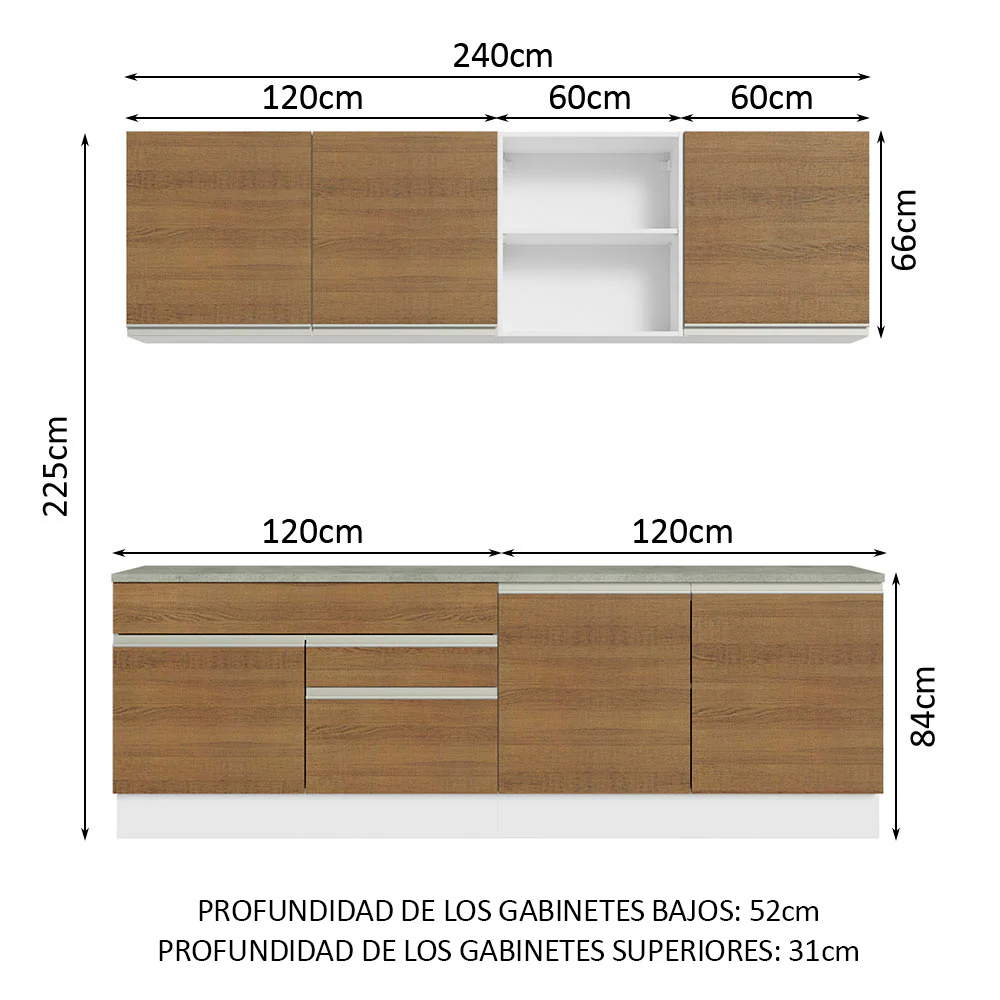 Combo completo de Cocina 240cm Madesa Glamy 06 - Blanco/Marrón - Image 2