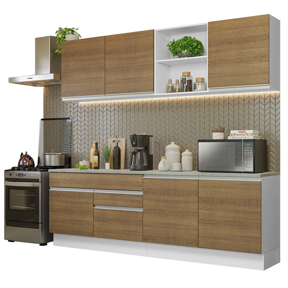 Combo completo de Cocina 240cm Madesa Glamy 06 - Blanco/Marrón - Image 3