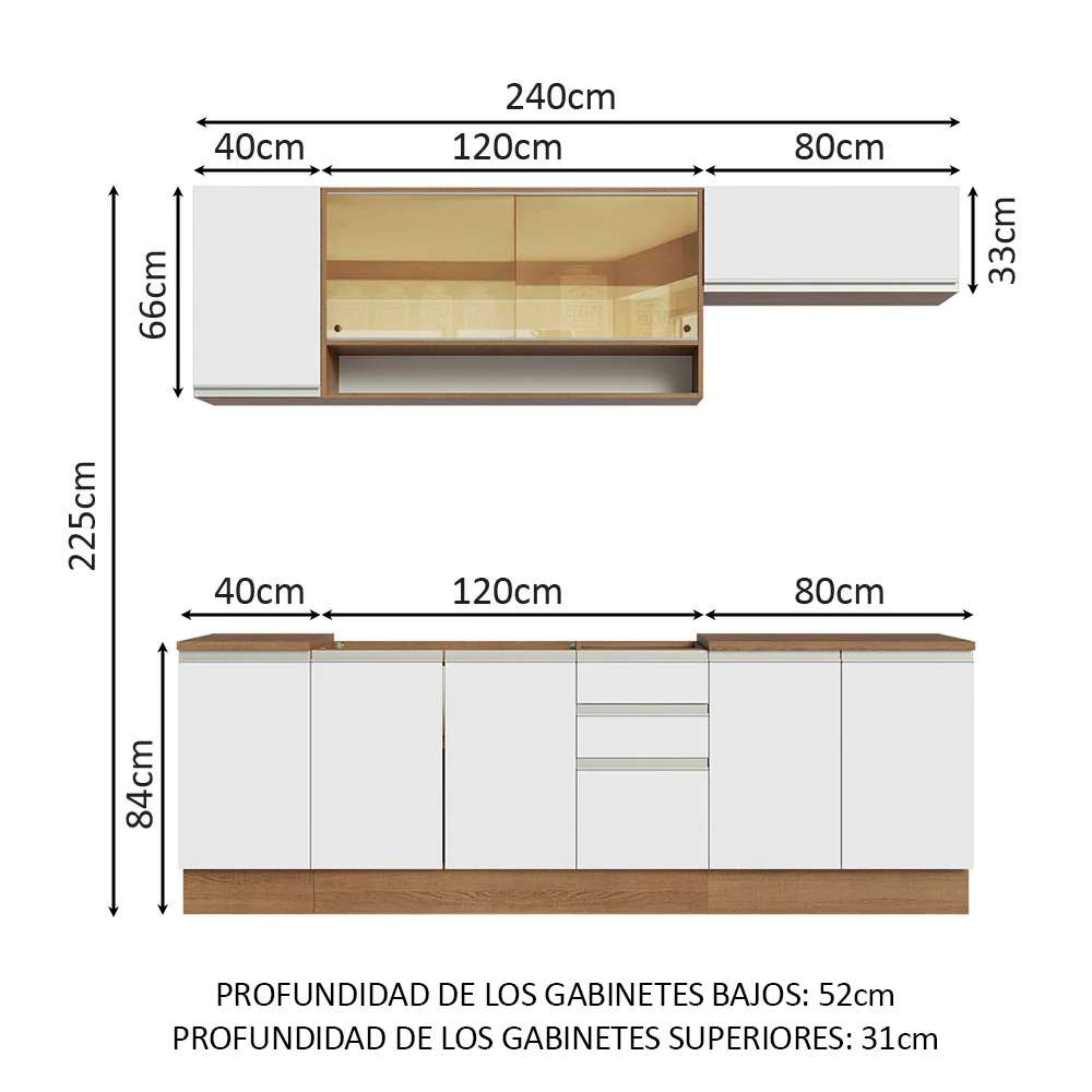 Combo completo de Cocina 240cm Marrón/Blanco Glamy Madesa 03 - Image 2