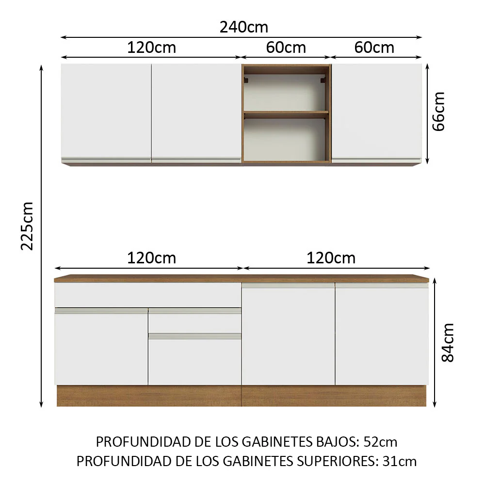 Combo completo de Cocina 240cm Marrón/Blanco Glamy Madesa 06 - Image 2