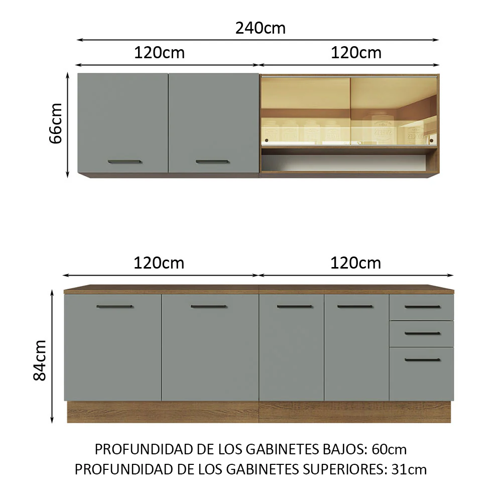 Combo completo de Cocina 240cm Marrón/Gris 60cm de Profundidad Agata Madesa 01 - Image 3