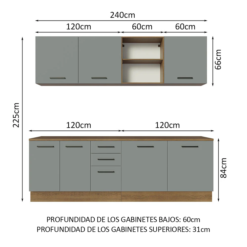 Combo completo de Cocina 240cm Marrón/Gris 60cm de Profundidad Agata Madesa 02 - Image 3