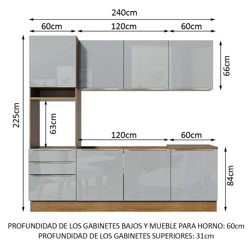 Combo completo de Cocina 240cm Marrón/Gris Lux Madesa 03 - Image 3