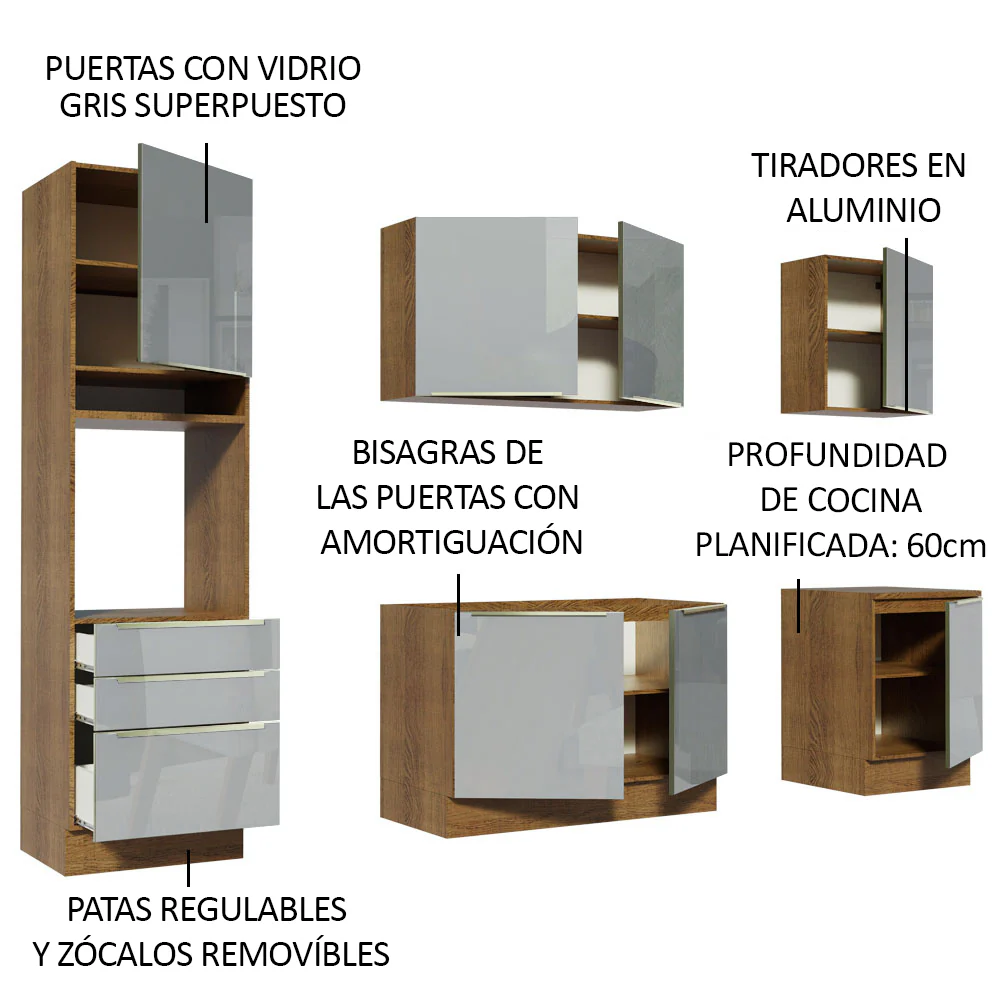 Combo completo de Cocina 240cm Marrón/Gris Lux Madesa 03 - Image 4