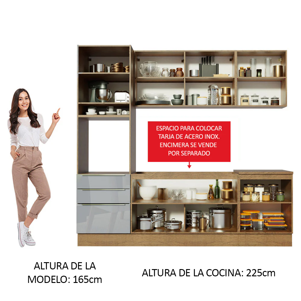Combo completo de Cocina 240cm Marrón/Gris Lux Madesa 03 - Image 5