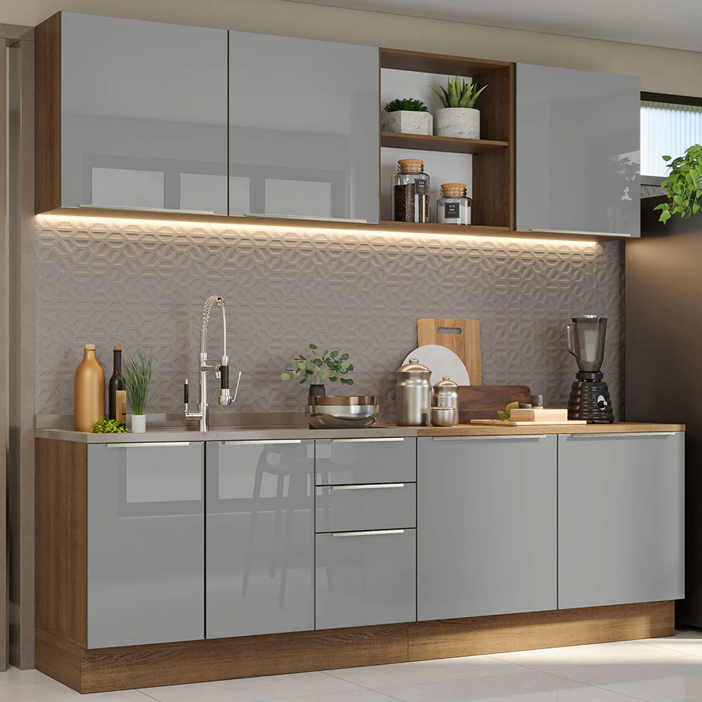 Combo completo de Cocina 240cm Marrón/Gris Lux Madesa 05