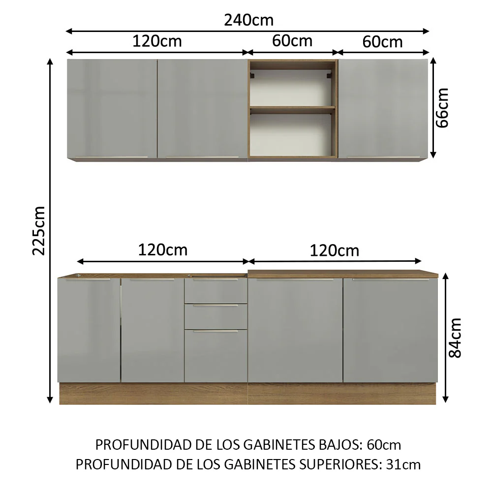 Combo completo de Cocina 240cm Marrón/Gris Lux Madesa 05 - Image 2